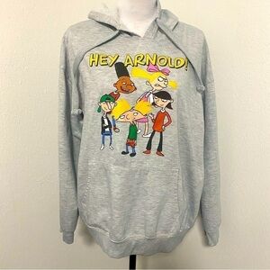 Nickelodeon Hey Arnold Graphic Print Hoodie Unisex XXL Youth Heather Gray EUC